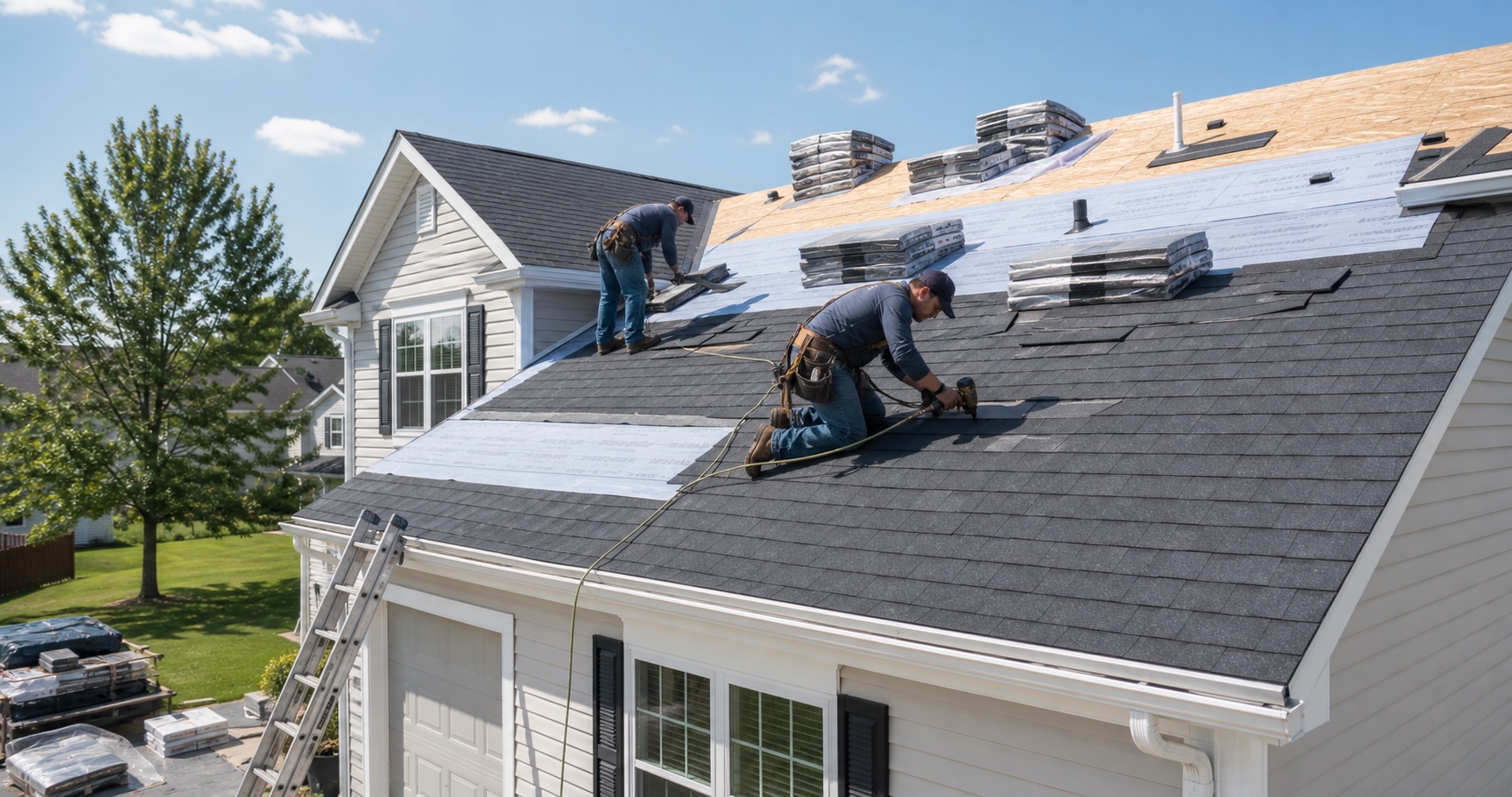 Example finished roof installation with clean shingle rows