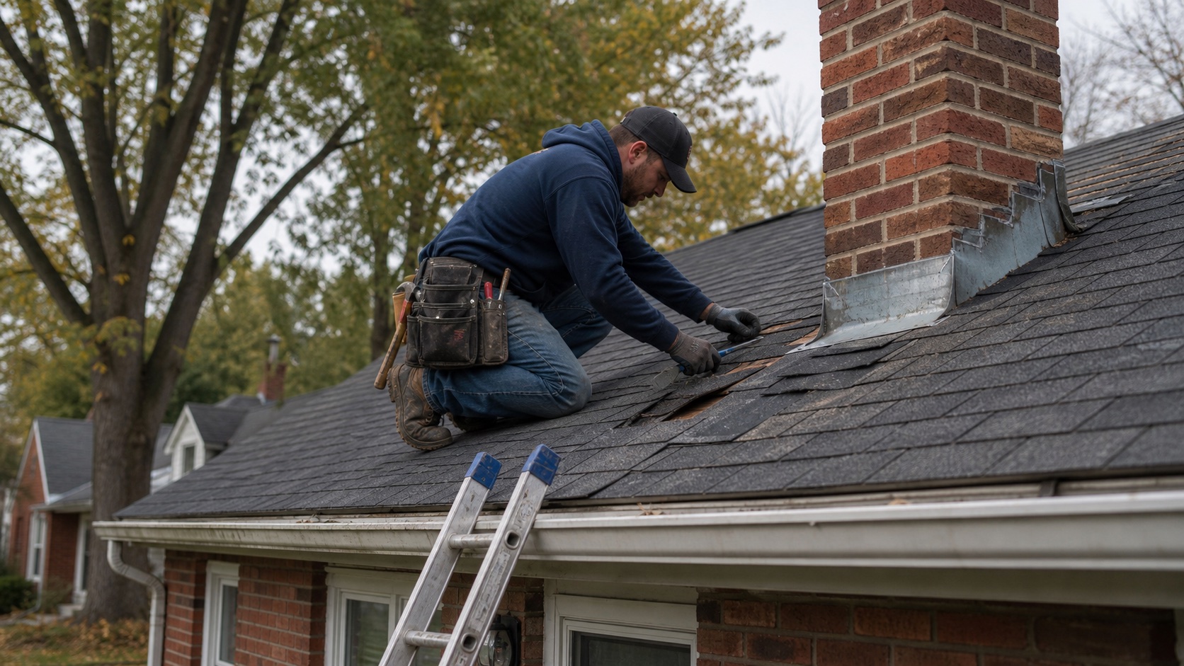 Residential roof detail and shingle condition example